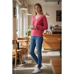 Y2K Banana Republic Merino Wool V neck Super Soft Lightweight Sweater M Pink